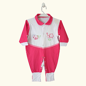 Macacão algodão Pink e Branco