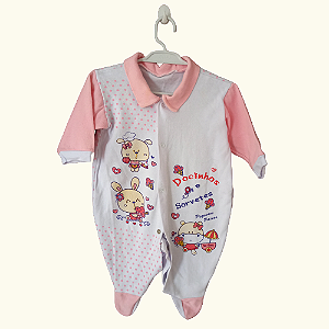 Macacão algodão Rosa e Branco