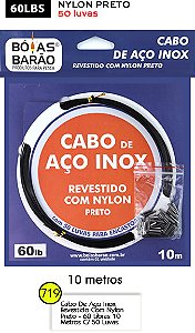 Empate de Aço Inox Revestido em Nulon Preto 10 Metros - Bóias Barão