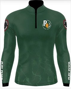 Camisa de Pesca Lisa Verde Play Pesca com Proteção Solar Uv50+ - Rafinha Minhoca