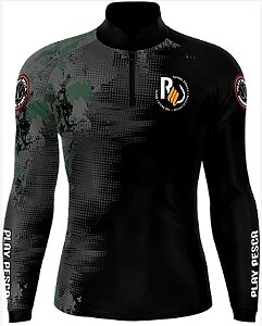 Camisa de Pesca Tamba Preta com Verde Play Pesca com Proteção Solar Uv50+ - Rafinha Minhoca