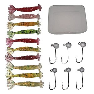 Kit 10 Camarões 7cm + 6 Jig Head - Falcao Pesca