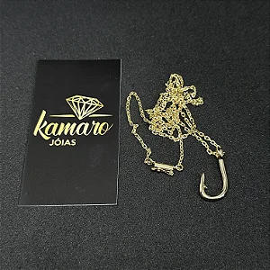 Corrente Banhado Ouro Pingente Anzol - Kamaro Jóias