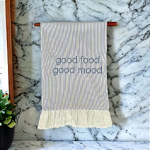 Pano de Copa Good Food, Good Mood - Azul Escuro/Azul Claro