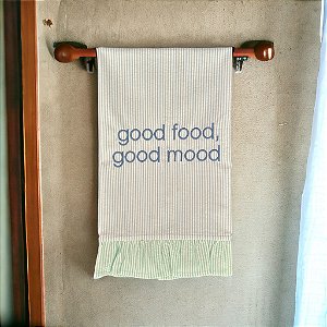 Pano de Copa Good Food, Good Mood - Azul Claro/Verde
