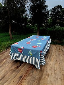 Toalha de Mesa Flores - Barrado Azul (8pp)