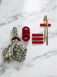 Conjunto Argola de Vidro Guardanapo - Cereja