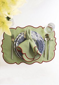 Jogo Americano De Linho - Borda Vinho