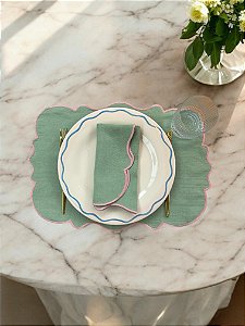 Jogo Americano De Linho - Borda Rosa