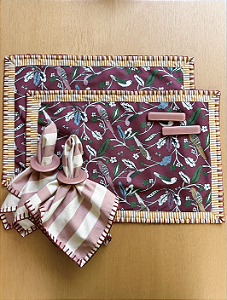 Kit Jogo Americano Pássaros - Vinho