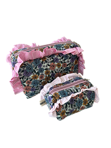 Dupla Necessaire Florzinhas Babado Rosa - M e P