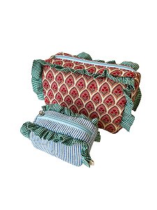 Dupla Necessaire Bouquet Listra Babado Verde - M e P