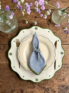 Jogo Americano Impermeável Flores Off White - Borda Verde