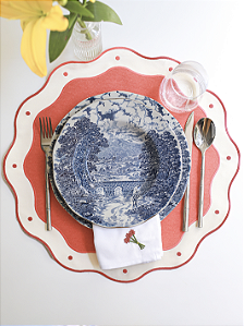 Jogo Americano Impermeável Poá Dupla Face - Off/Coral