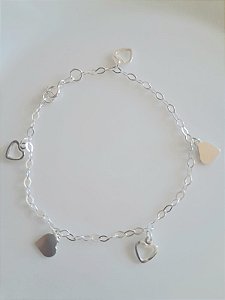 Pulseira prata corações