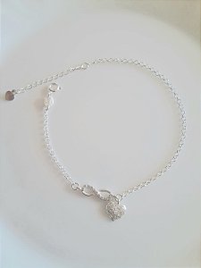 Pulseira prata infinito e coração cravejados