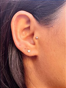 Brinco prata coração zirconia 3mm