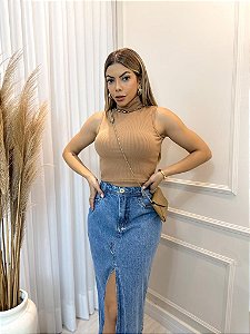 Cropped Regata em Malha Canelada
