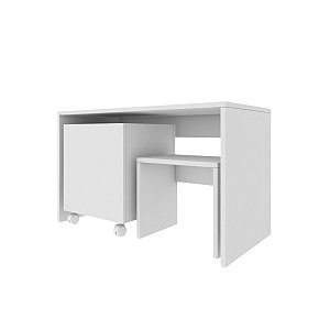 Mesa c/ 1 Baú e banco Organizador de Brinquedos p/ Quarto de Criança branco