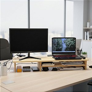 Suporte monitor stand desk Setup Gamer Base elevado Monitor Organizador elevação madeira pinus