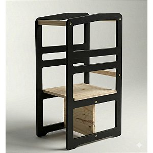 Torre de aprendizagem Montessori 4 em 1 Infantil MDF laca Cadeirão Educativo laqueado preto pintada cadeirão