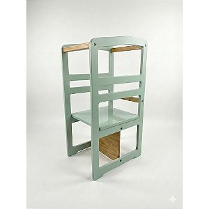 Torre de aprendizagem Montessori 4 em 1 Infantil MDF laca Cadeirão Educativo laqueado VERDE pintada cadeirão