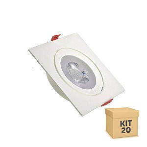 Kit 20 Spot LED 12W SMD Embutir Quadrado Branco Neutro Base Branca