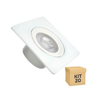 Kit 20 Spot LED 5W SMD Embutir Quadrado Branco Neutro Base Branca