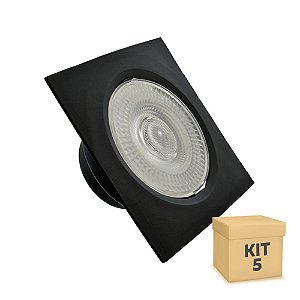 Kit 5 Spot LED SMD 7W Quadrado Branco Frio Preto