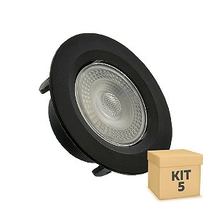 Kit 5 Spot LED SMD 3W Redondo Branco Quente Preto