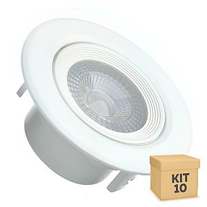 Kit 10 Spot LED 5W SMD Embutir Redondo Branco Neutro Base Branca