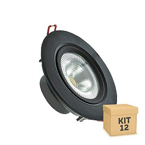 Kit 12 Spot LED SMD 5W Redondo Branco Quente Preto