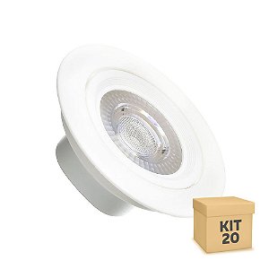 Kit 20 Spot LED 9W SMD Embutir Redondo Branco Frio Base Branca