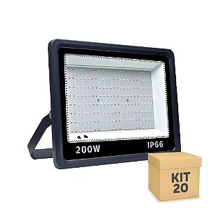 Kit 20 Refletor MicroLED Ultra Thin 200W RGB Colorido com Controle Black Type