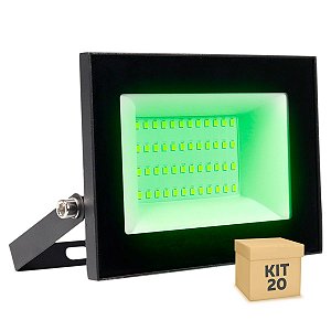 Kit 20 Refletor MicroLED Ultra Thin 50W Verde Black Type