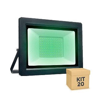 Kit 20 Refletor MicroLED Ultra Thin 200W Verde Black Type