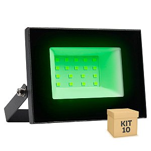 Kit 10 Refletor MicroLED Ultra Thin 20W Verde Black Type