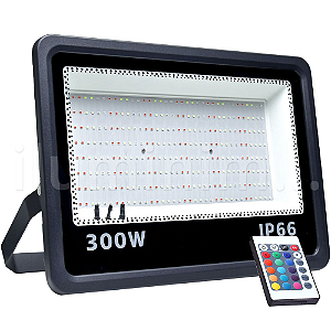 Kit 5 Refletor MicroLED Ultra Thin 300W RGB Colorido com Controle Black Type