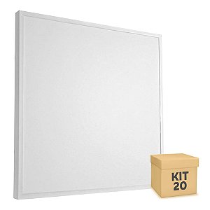 Kit 20 Luminária Plafon 60x60 48W LED Sobrepor Branco Quente Borda Branca
