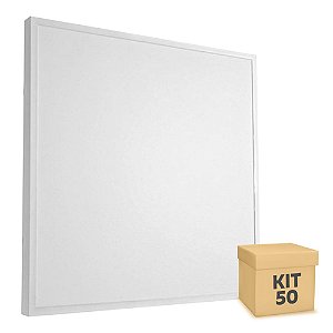 Kit 50 Luminária Plafon 60x60 48W LED Sobrepor Branco Quente Borda Branca