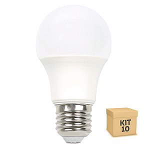 Kit 10 Lâmpadas LED Bulbo E27 5W Bivolt Branca - Amarela | Inmetro