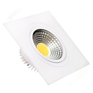 Spot LED 3W COB Embutir Quadrado Branco Quente Base Branca