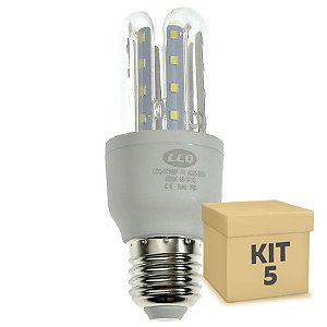 Kit 5 Lâmpada LED Milho 3U E27 7W Branco Frio | Inmetro