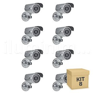 Kit 8 Câmera Segurança de LED Bullet Infravermelho HD 36 LEDs Prateada