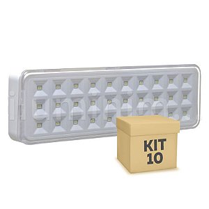 Kit 10 Luminária de Emergência 30 LEDs | Slim