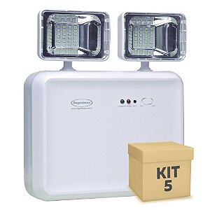 Kit 5 Luminária de Emergência LED 1200 Lúmens | 2 Faróis