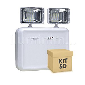 Kit 50 Luminária de Emergência LED 1200 Lúmens | 2 Faróis