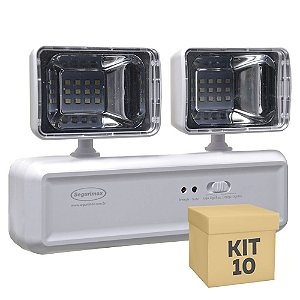 Kit 10 Luminária de Emergência LED 400 Lúmens | 2 Faróis