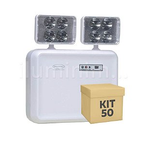 Kit 50 Luminária de Emergência LED 2.200 Lúmens | 2 Faróis