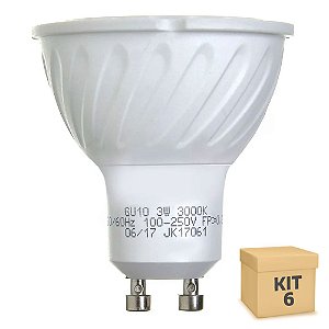 Kit 6 Lâmpada Dicroica LED GU10 3w Branco Quente